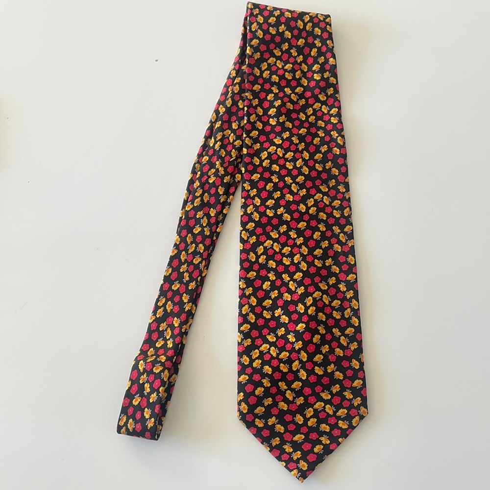 Valentino Oliver 100% Silk Men’s Formal Floral Tie - Black Red and Yellow